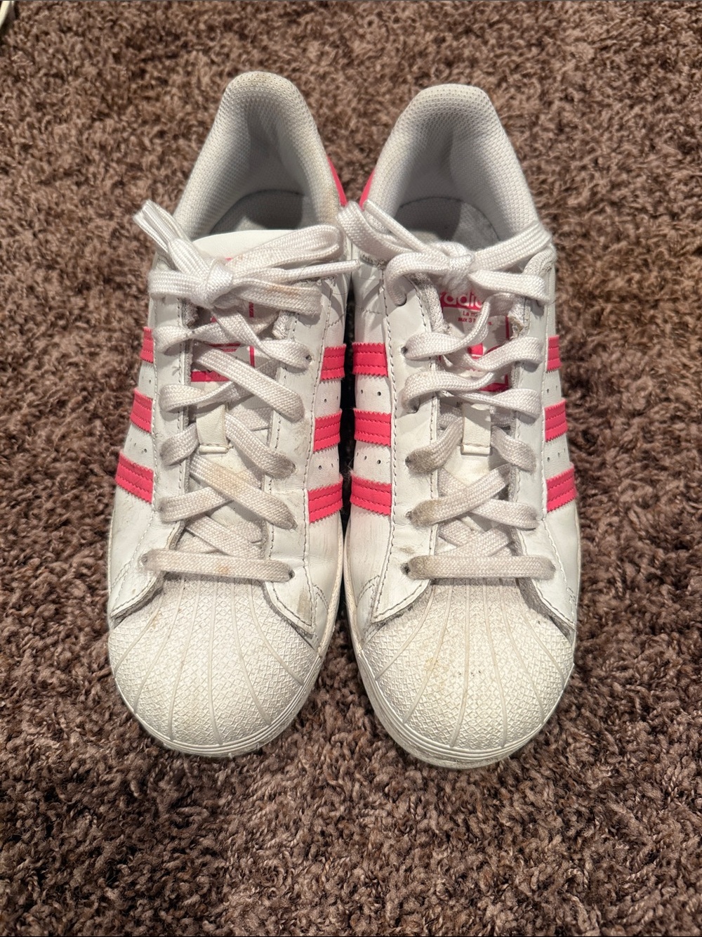White Sneakers with Pink Stripes - Women's Casual Shoes